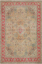 handmade Vintage Hand Painte Beige Red Hand Knotted RECTANGLE 100% WOOL area rug 9X11