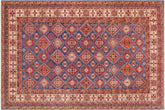 handmade Geometric Super Kazak Blue Beige Hand Knotted RECTANGLE 100% WOOL area rug 9' x 13'