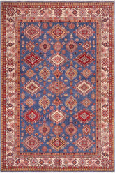 handmade Geometric Super Kazak Blue Ivory Hand Knotted RECTANGLE 100% WOOL area rug 9X12