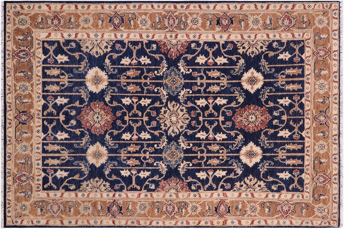 handmade Traditional Kafkaz Blue Brown Hand Knotted RECTANGLE 100% WOOL area rug 5 x 7