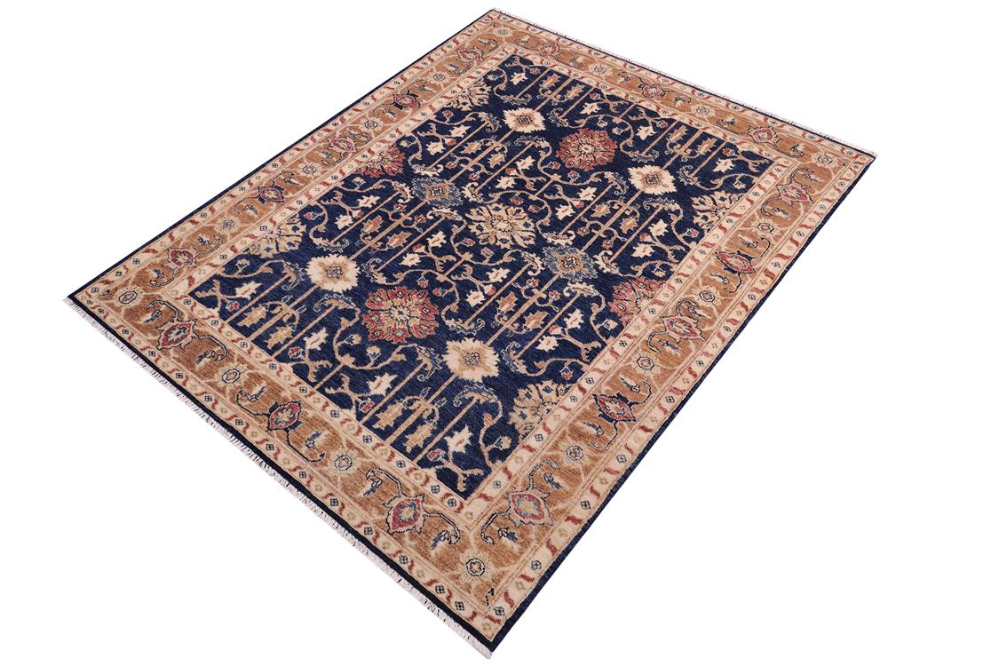 handmade Traditional Kafkaz Blue Brown Hand Knotted RECTANGLE 100% WOOL area rug 5 x 7