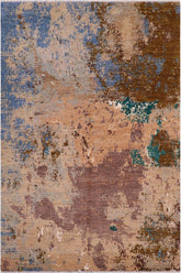 handmade Modern Modern Blue Beige Hand Knotted RECTANGLE WOOL&SILK area rug 8X10