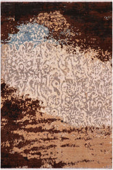 handmade Modern Modern Brown Blue Hand Knotted RECTANGLE WOOL&SILK area rug 8X10