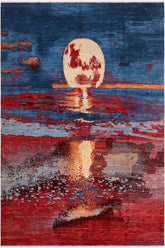 handmade Modern Modern Blue Red Hand Knotted RECTANGLE 100% WOOL area rug 8X10