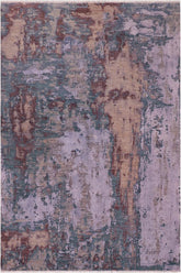 handmade Modern Modern Blue Brown Hand Knotted RECTANGLE WOOL&SILK area rug 8X10