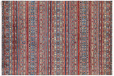 handmade Geometric Kurjean Blue Red Hand Knotted RECTANGLE 100% WOOL area rug 6x9