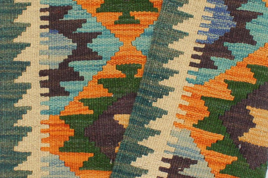 Flat Weave Kilim, Antique, Navaho, Vintage, Handmade, Geometric Kilim Rust Blue Hand-Woven Rectangle 100% Wool Area Rug 2 x 3