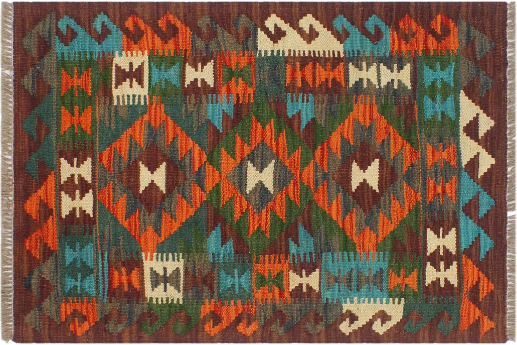 Flat Weave Kilim, Antique, Navaho, Vintage, Handmade, Geometric Kilim Rust Brown Hand-Woven Rectangle 100% Wool Area Rug 2 x 3