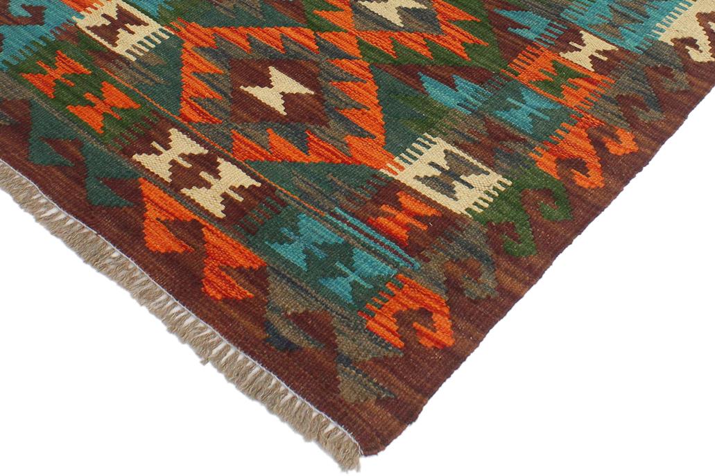 Flat Weave Kilim, Antique, Navaho, Vintage, Handmade, Geometric Kilim Rust Brown Hand-Woven Rectangle 100% Wool Area Rug 2 x 3