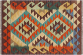 handmade Geometric Kilim Rust Brown Hand-Woven RECTANGLE 100% WOOL area rug 2' x 3'
