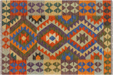 handmade Geometric Kilim Rust Blue Hand-Woven RECTANGLE 100% WOOL area rug 3' x 4'