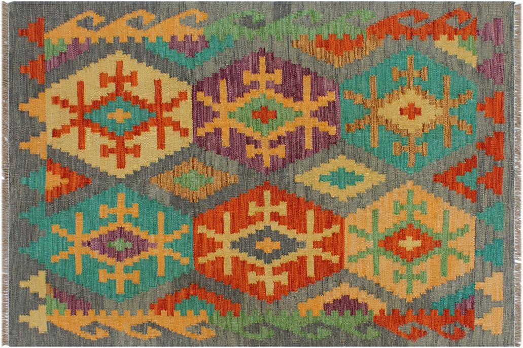 Flat Weave Kilim, Antique, Navaho, Vintage, Handmade, Geometric Kilim Gray Rust Hand-Woven Rectangle 100% Wool Area Rug 3 x 4