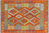 handmade Geometric Kilim Rust Blue Hand-Woven RECTANGLE 100% WOOL area rug 3 x 4