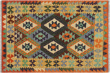 Flat Weave Kilim, Antique, Navaho, Vintage, Handmade, Geometric Kilim Rust Gold Hand-Woven Rectangle 100% Wool Area Rug 3 x 5