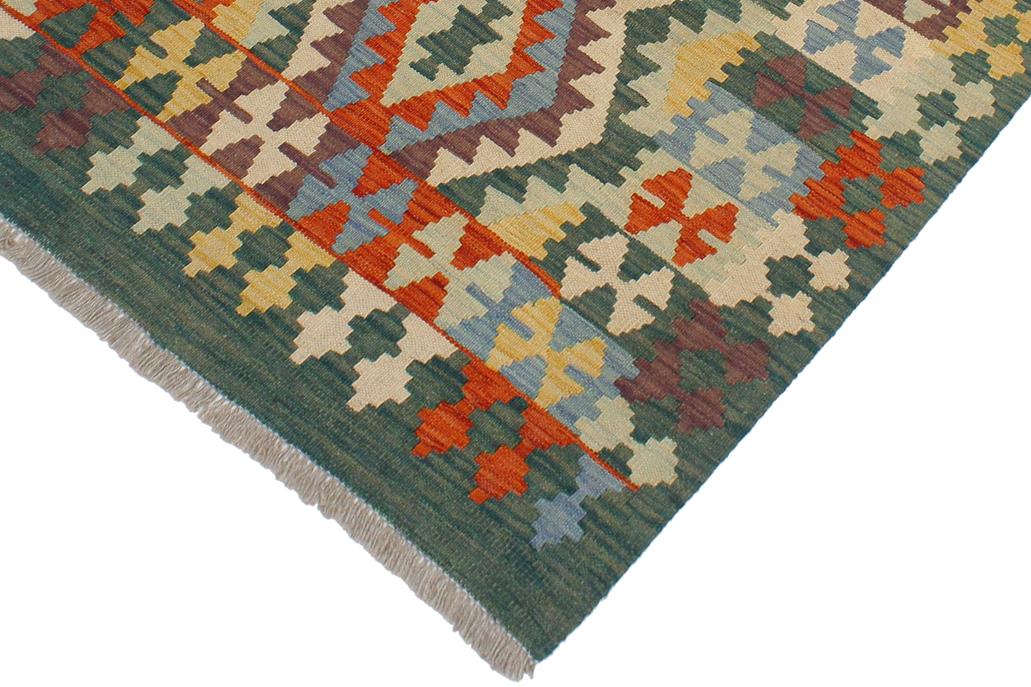 Flat Weave Kilim, Antique, Navaho, Vintage, Handmade, Geometric Kilim Blue Green Hand-Woven Rectangle 100% Wool Area Rug 3 x 4