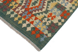 Flat Weave Kilim, Antique, Navaho, Vintage, Handmade, Geometric Kilim Blue Green Hand-Woven Rectangle 100% Wool Area Rug 3 x 4