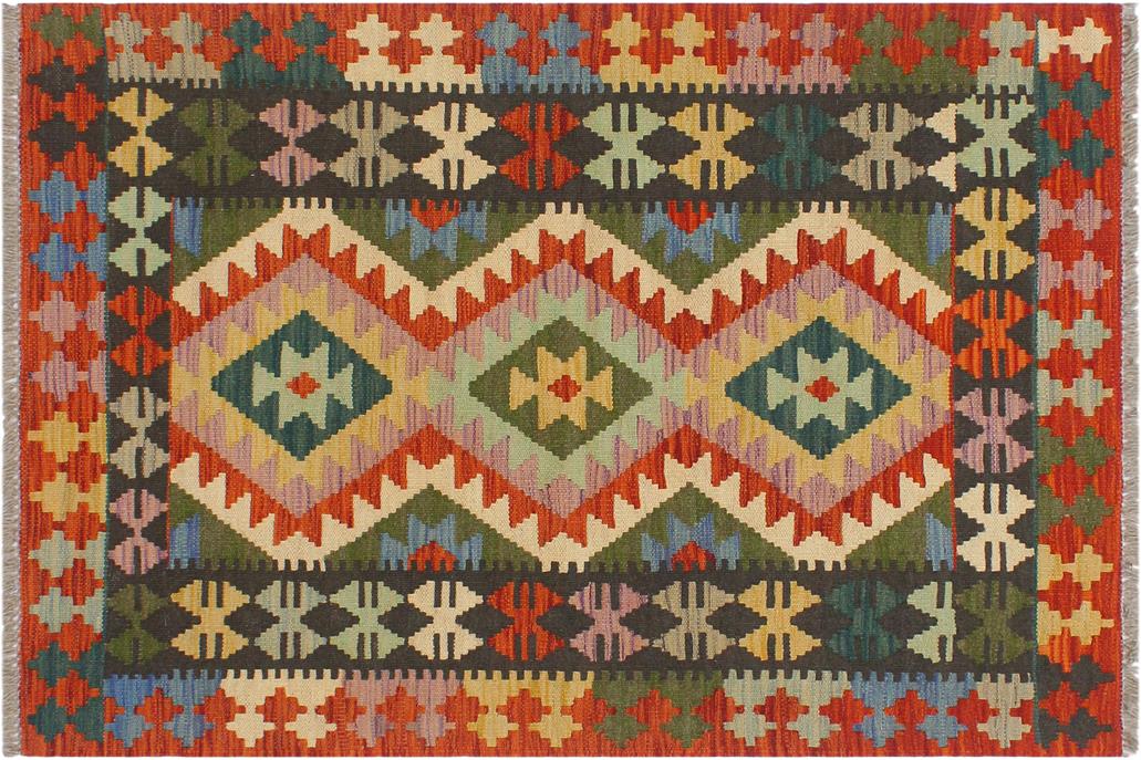 Flat Weave Kilim, Antique, Navaho, Vintage, Handmade, Geometric Kilim Rust Charcoal Hand-Woven Rectangle 100% Wool Area Rug 3 x 4