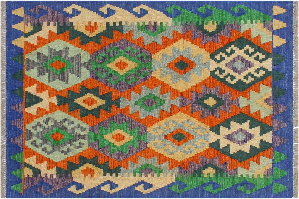 Flat Weave Kilim, Antique, Navaho, Vintage, Handmade, Geometric Kilim Rust Blue Hand-Woven Rectangle 100% Wool Area Rug 3 x 3