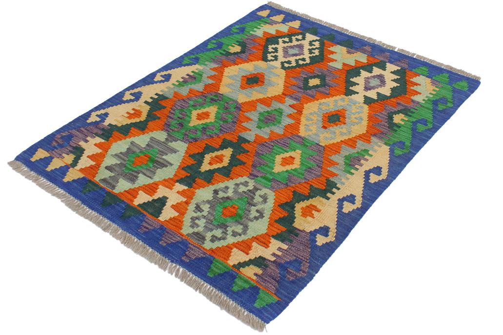 Flat Weave Kilim, Antique, Navaho, Vintage, Handmade, Geometric Kilim Rust Blue Hand-Woven Rectangle 100% Wool Area Rug 3 x 3