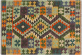 handmade Geometric Kilim Rust Blue Hand-Woven RECTANGLE 100% WOOL area rug 3' x 4'
