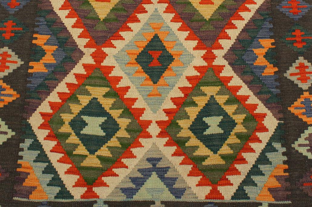 Flat Weave Kilim, Antique, Navaho, Vintage, Handmade, Geometric Kilim Blue Charcoal Hand-Woven Rectangle 100% Wool Area Rug 3 x 5