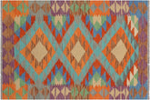 handmade Geometric Kilim Blue Rust Hand-Woven RECTANGLE 100% WOOL area rug 3' x 5'