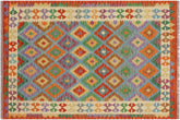 handmade Geometric Kilim Blue Beige Hand-Woven RECTANGLE 100% WOOL area rug 3 x 5