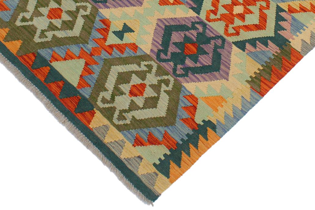 Flat Weave Kilim, Antique, Navaho, Vintage, Handmade, Geometric Kilim Beige Blue Hand-Woven Rectangle 100% Wool Area Rug 3 x 5