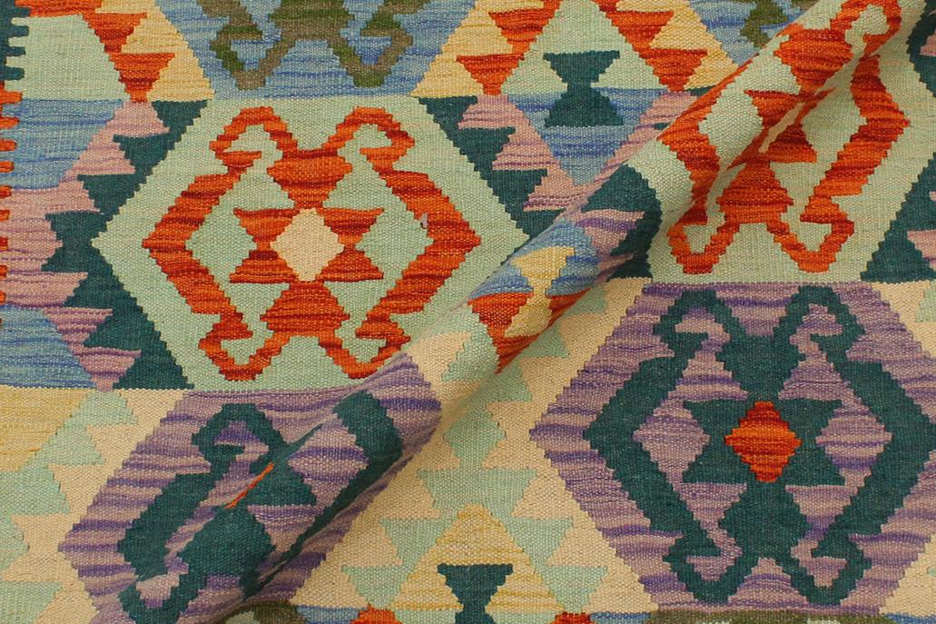 Flat Weave Kilim, Antique, Navaho, Vintage, Handmade, Geometric Kilim Beige Blue Hand-Woven Rectangle 100% Wool Area Rug 3 x 5