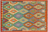 handmade Geometric Kilim Blue Rust Hand-Woven RECTANGLE 100% WOOL area rug 3 x 5