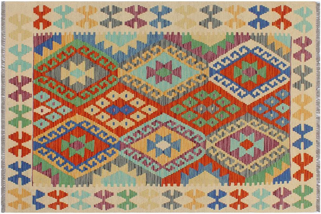 Flat Weave Kilim, Antique, Navaho, Vintage, Handmade, Geometric Kilim Rust Beige Hand-Woven Rectangle 100% Wool Area Rug 3 x 5