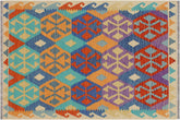handmade Geometric Kilim Blue Beige Hand-Woven RECTANGLE 100% WOOL area rug 3 x 5