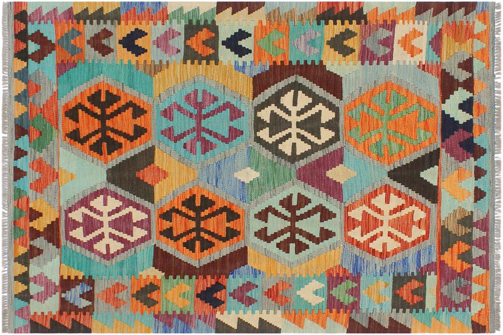 Flat Weave Kilim, Antique, Navaho, Vintage, Handmade, Geometric Kilim Gray Rust Hand-Woven Rectangle 100% Wool Area Rug 3 x 5