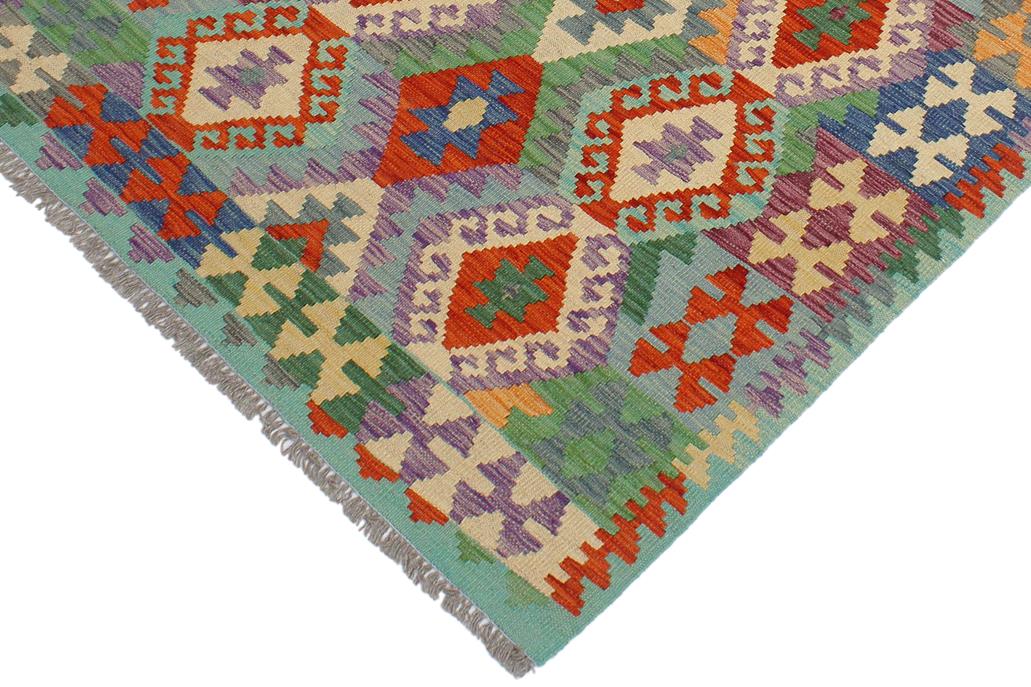 Flat Weave Kilim, Antique, Navaho, Vintage, Handmade, Geometric Kilim Rust Blue Hand-Woven Rectangle 100% Wool Area Rug 3 x 5