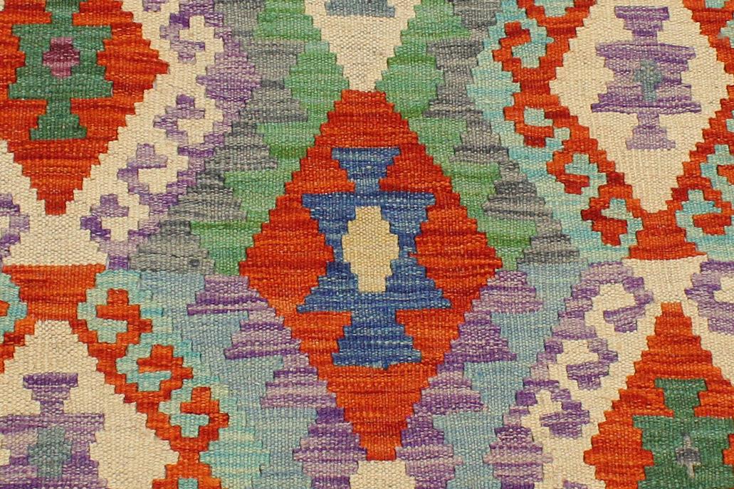 Flat Weave Kilim, Antique, Navaho, Vintage, Handmade, Geometric Kilim Rust Blue Hand-Woven Rectangle 100% Wool Area Rug 3 x 5
