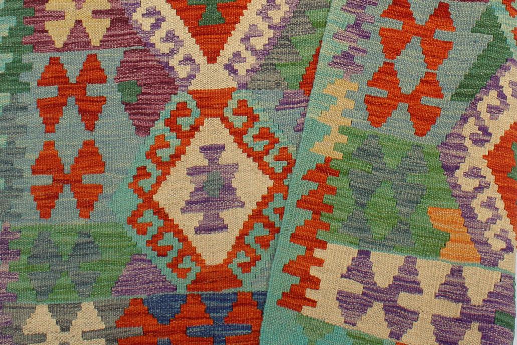 Flat Weave Kilim, Antique, Navaho, Vintage, Handmade, Geometric Kilim Rust Blue Hand-Woven Rectangle 100% Wool Area Rug 3 x 5