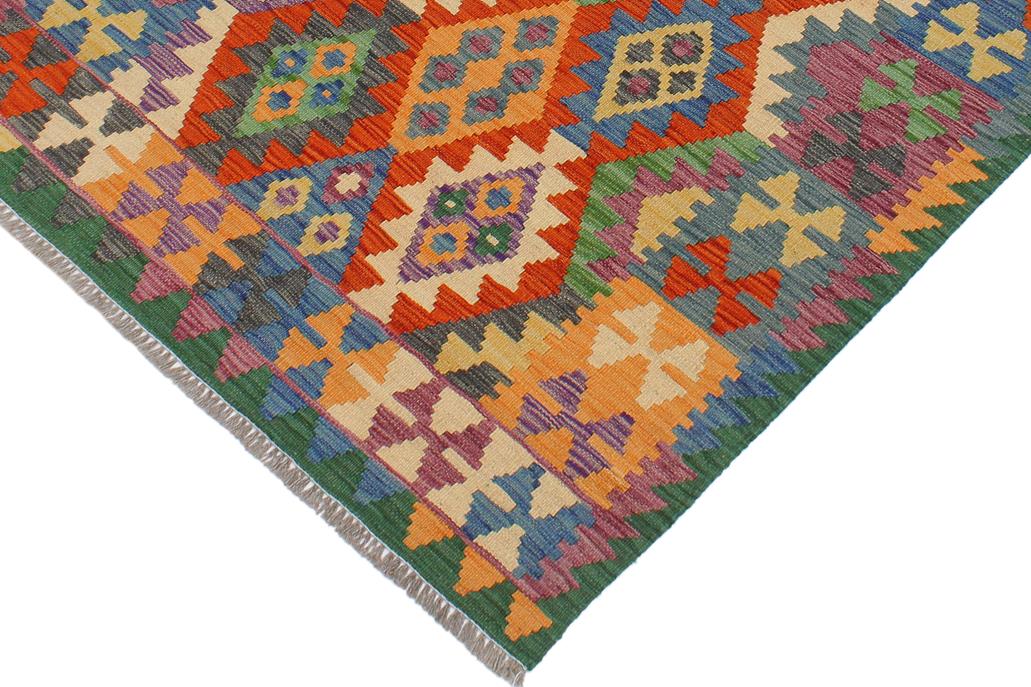 Flat Weave Kilim, Antique, Navaho, Vintage, Handmade, Geometric Kilim Blue Green Hand-Woven Rectangle 100% Wool Area Rug 3 x 5