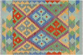 handmade Geometric Kilim Blue Rust Hand-Woven RECTANGLE 100% WOOL area rug 3 x 5