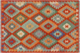 handmade Geometric Kilim Rust Blue Hand-Woven RECTANGLE 100% WOOL area rug 3 x 5