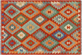 handmade Geometric Kilim Rust Blue Hand-Woven RECTANGLE 100% WOOL area rug 3 x 5