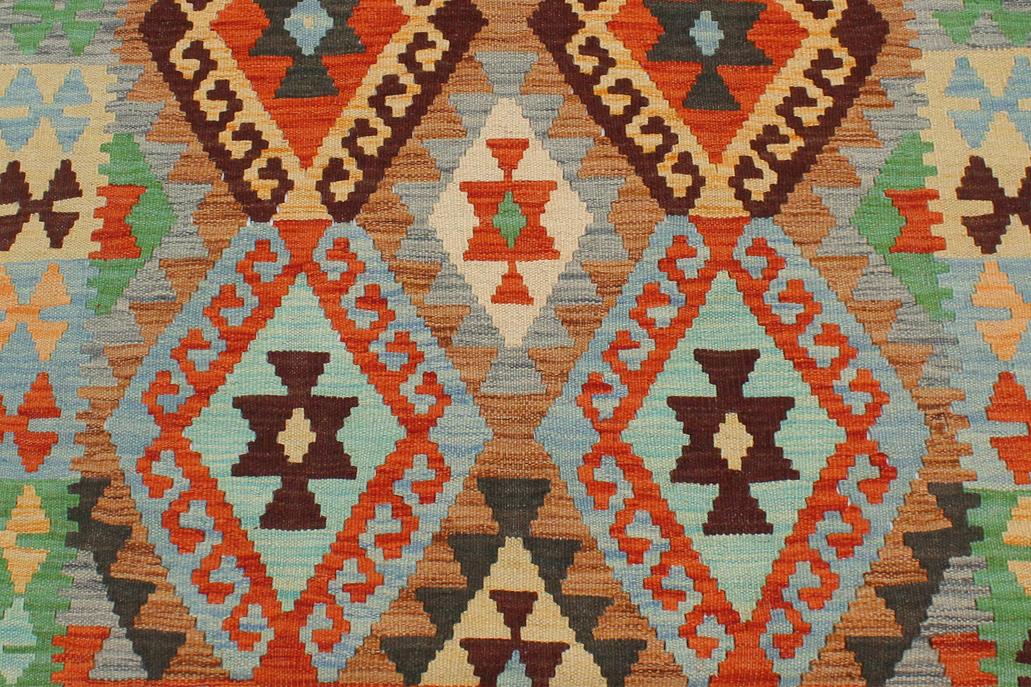 Flat Weave Kilim, Antique, Navaho, Vintage, Handmade, Geometric Kilim Blue Beige Hand-Woven Rectangle 100% Wool Area Rug 3 x 5