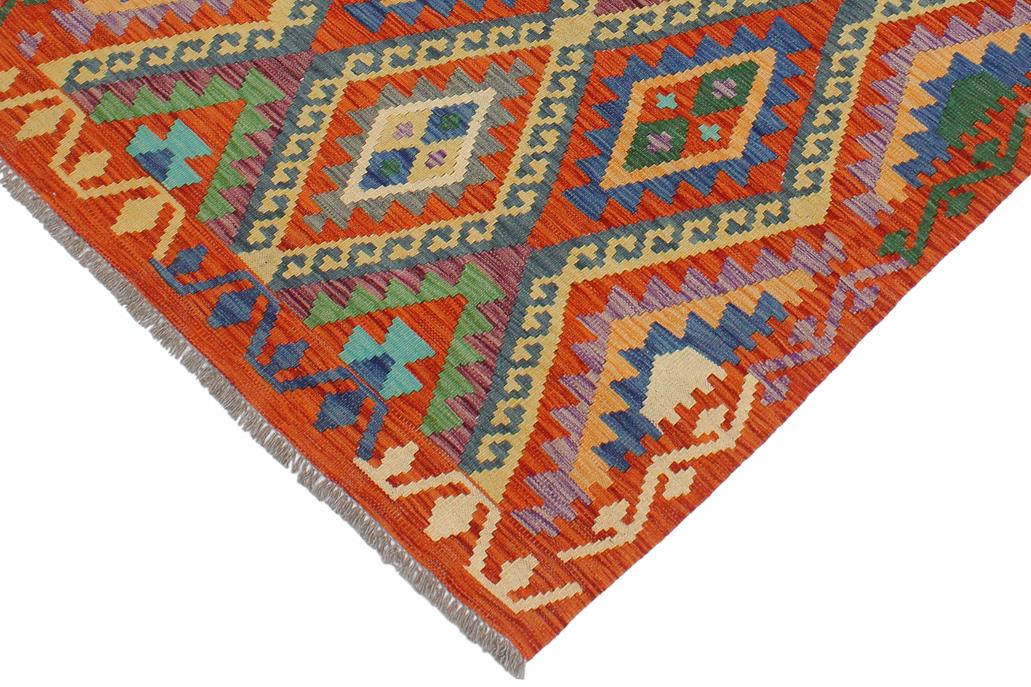 Flat Weave Kilim, Antique, Navaho, Vintage, Handmade, Geometric Kilim Rust Blue Hand-Woven Rectangle 100% Wool Area Rug 3 x 5