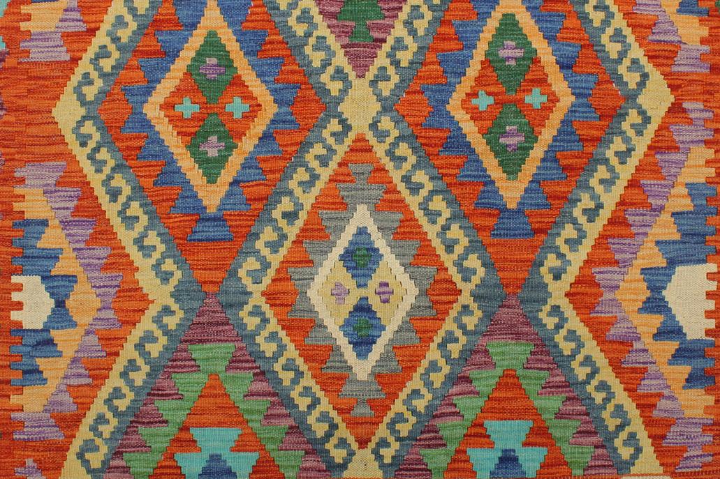 Flat Weave Kilim, Antique, Navaho, Vintage, Handmade, Geometric Kilim Rust Blue Hand-Woven Rectangle 100% Wool Area Rug 3 x 5