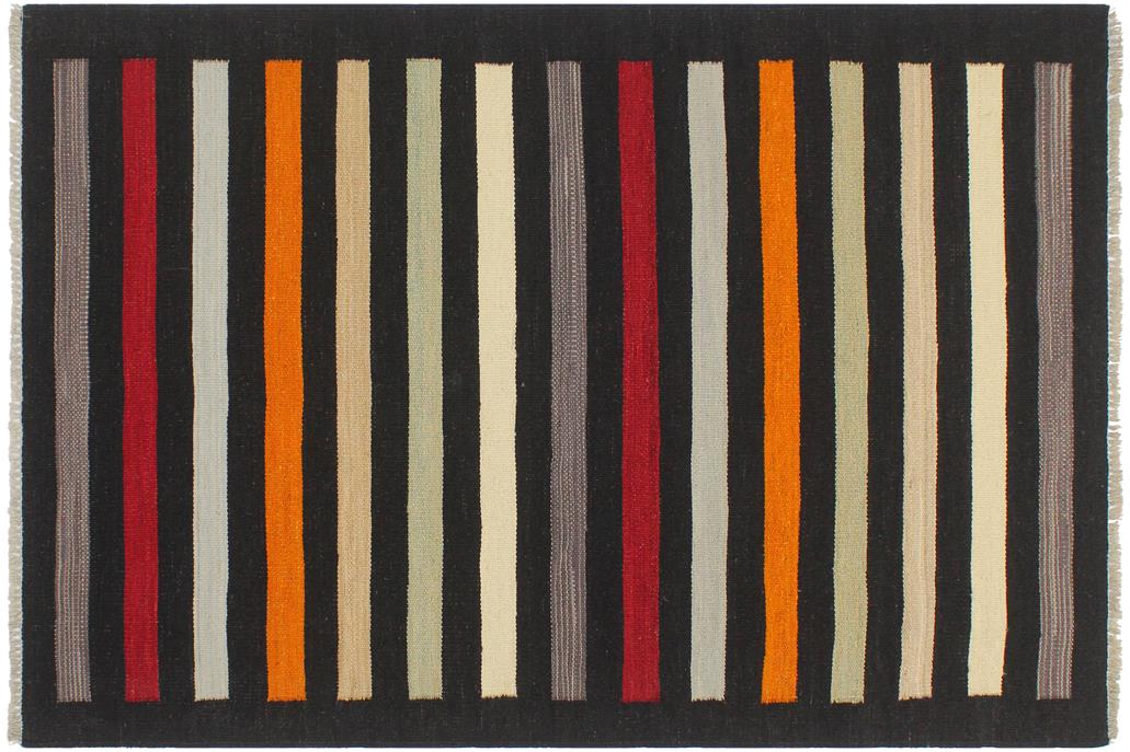 Flat Weave Kilim, Antique, Navaho, Vintage, Handmade, Modern Kilim Black Red Hand-Woven Rectangle 100% Wool Area Rug 3 x 5