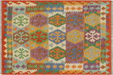 handmade Geometric Kilim Blue Rust Hand-Woven RECTANGLE 100% WOOL area rug 3 x 5