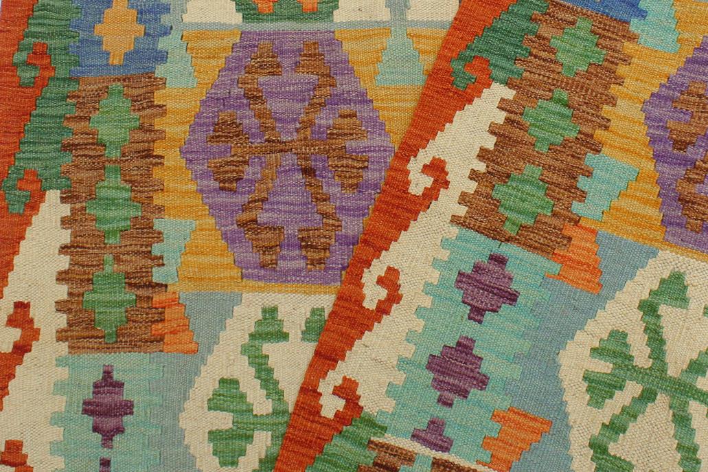 Flat Weave Kilim, Antique, Navaho, Vintage, Handmade, Geometric Kilim Blue Rust Hand-Woven Rectangle 100% Wool Area Rug 3 x 5