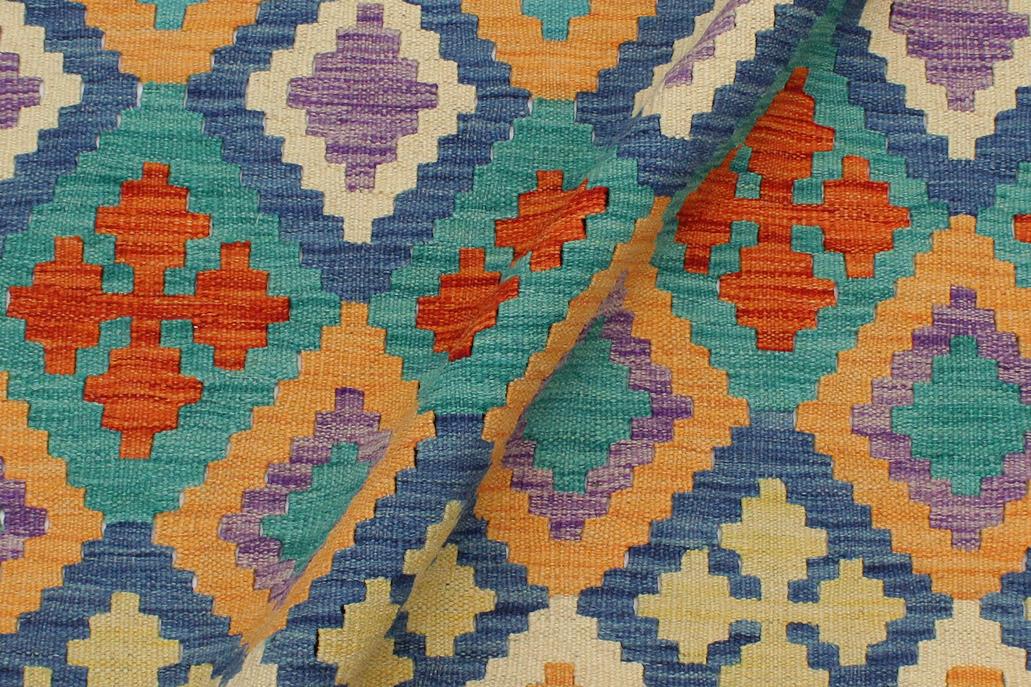 Flat Weave Kilim, Antique, Navaho, Vintage, Handmade, Geometric Kilim Rust Blue Hand-Woven Rectangle 100% Wool Area Rug 3 x 5