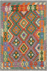 Flat Weave Kilim Antique Navaho Vintage handmade Geometric Kilim Gray Rust Hand-Woven Rectangle 100% Wool Area Rug 3x5