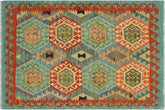 handmade Geometric Kilim Rust Green Hand-Woven RECTANGLE 100% WOOL area rug 3 x 5