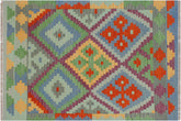 handmade Geometric Kilim Blue Rust Hand-Woven RECTANGLE 100% WOOL area rug 3 x 5